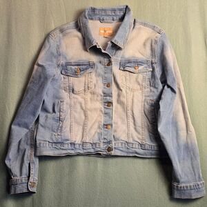 Red Star Womens Denim Trucker Jacket‎ Light Wash Blue Stretch Size XL